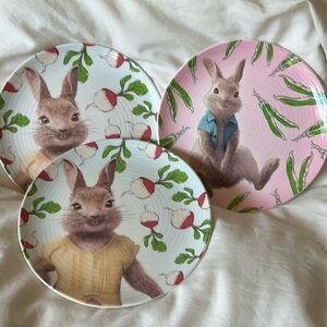 Lot of 3 World Market Peter Rabbit Radish and Peas Garden Salad Plates NEW